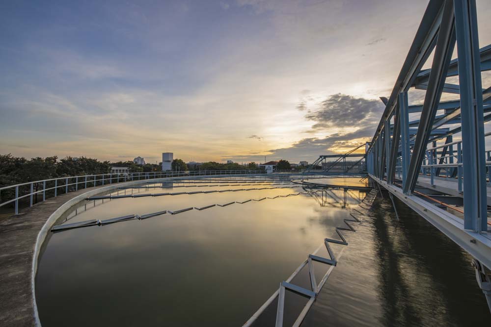 water treatment plant with sunrise