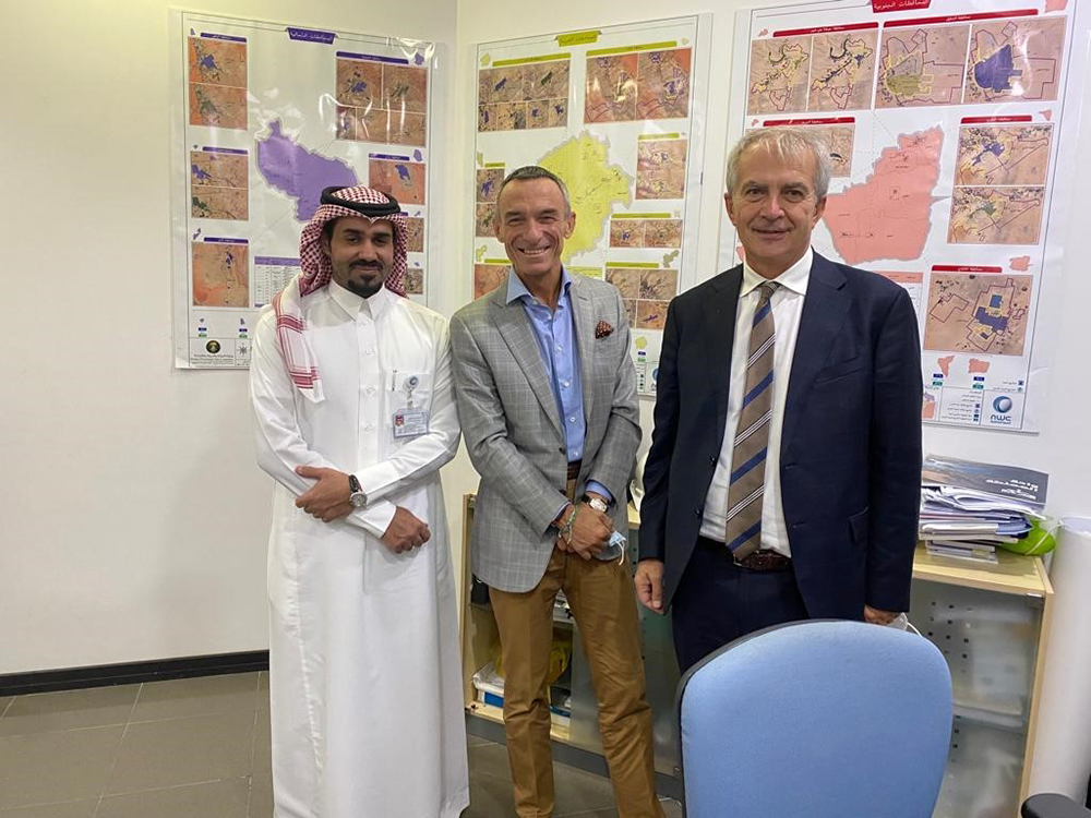 De Nora ISIA Srl Middle East Sales Director Alessandro Meneghini with project managers from National Water Company Riyadh.