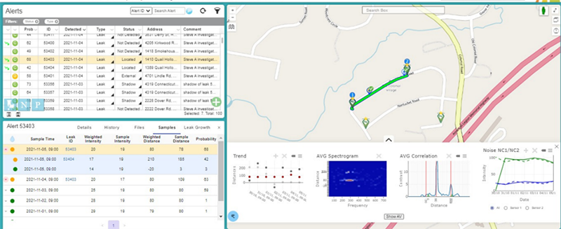 AQS UI showing several leaks on one section of pipe