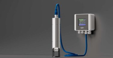GF Type 4170 inline turbidity sensor connected to a Type 8640 transmitter with digital display.