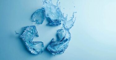 Water splash forming a recycling symbol, representing sustainable water management and innovation.