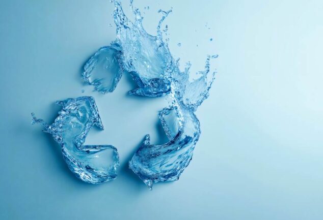 Water splash forming a recycling symbol, representing sustainable water management and innovation.