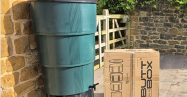 Bristol Water free water butt kit with packaging on a patio