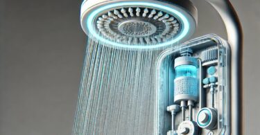 Showerhead symbolising Legionella prevention and water disinfection in healthcare facilities.