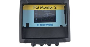 Flow-Tronic IFQ Monitor 2 showing its touchscreen interface for real-time water and wastewater flow monitoring.