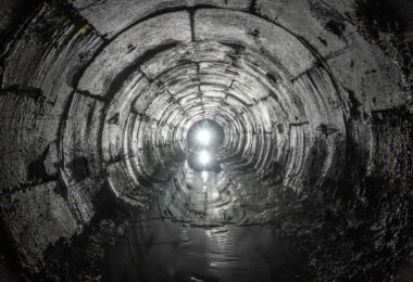 Inside a large wastewater sewer tunnel, symbolising new infrastructure upgrades in Exmouth.