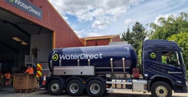 Water Direct tanker at a company depot during logistics operations.