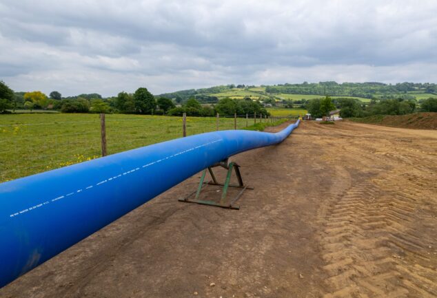 New blue water main installed across rural farmland near Lacock, Wiltshire