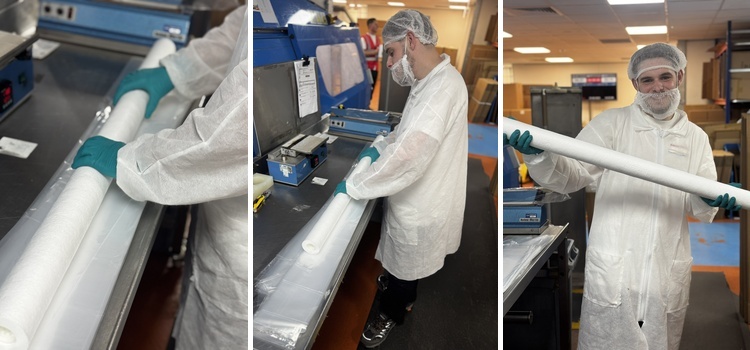 Amazon Filters technician preparing filtration cartridges at the company&rsquo;s Camberley production facility.