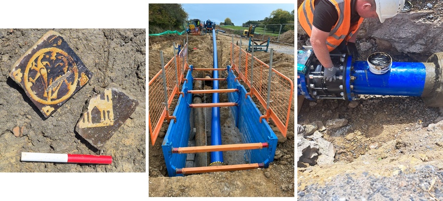 Water main installation, sliplining works and archaeological discoveries near Lacock, Wiltshire