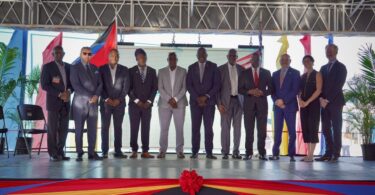 Officials and partners at the opening of the Barnacle Point desalination plant in Antigua