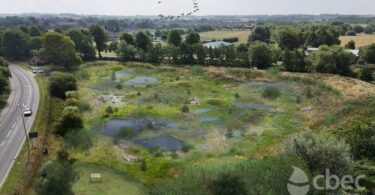 Restored chalk stream floodplain wetland in Lincolnshire designed for water storage and biodiversity