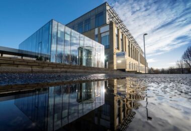 UK water retailer sustainability performance reflected in modern corporate headquarters building