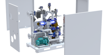 Ballast water treatment system for superyachts showing compact UV filtration unit and pump assembly