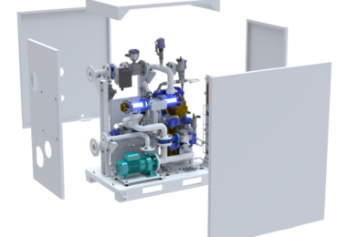 Ballast water treatment system for superyachts showing compact UV filtration unit and pump assembly