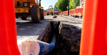 water mains replacement project trench with new pipe installation to improve drinking water supply