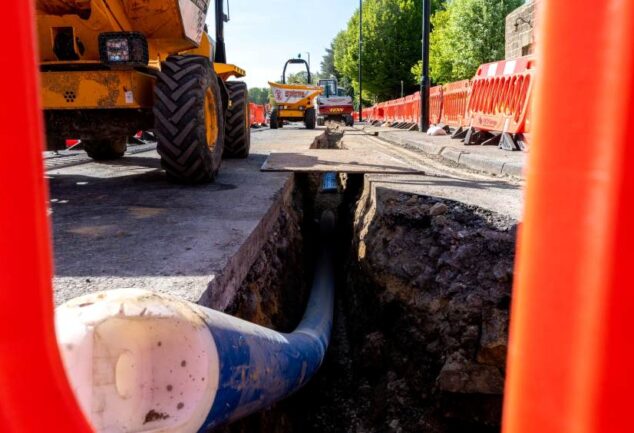 water mains replacement project trench with new pipe installation to improve drinking water supply