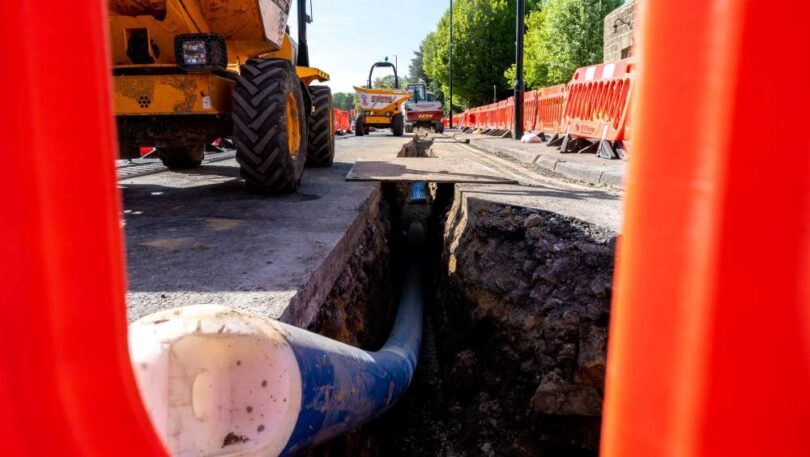 water mains replacement project trench with new pipe installation to improve drinking water supply