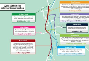 Sydling St Nicholas sewer investment road closures map sewer sealing Dorset village