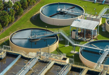 Wastewater treatment plant infrastructure illustrating asset management and monitoring challenges across water systems.