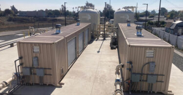 Monte Vista nitrate treatment plant groundwater system showing ion exchange treatment units at Well 34 facility