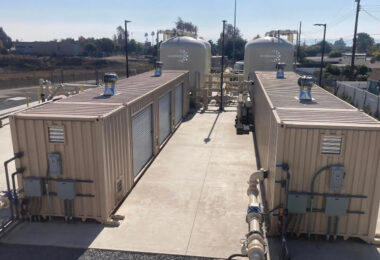 Monte Vista nitrate treatment plant groundwater system showing ion exchange treatment units at Well 34 facility