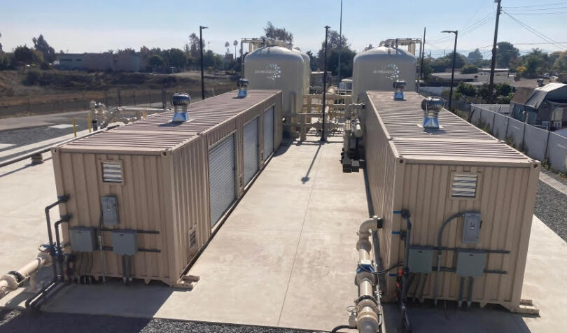Monte Vista nitrate treatment plant groundwater system showing ion exchange treatment units at Well 34 facility