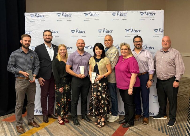 PCL Phoenix water treatment project award team group photo at Arizona Water Association event
