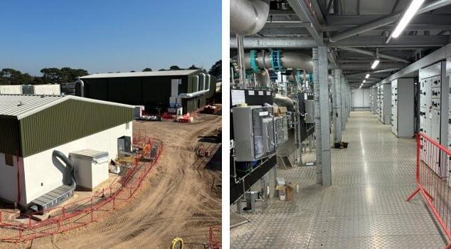 Industrial water treatment facility interior showing pipework and control panels in a modern water treatment plant