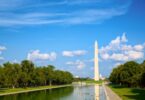 Washington DC skyline with the Washington Monument and Reflecting Pool representing major urban water infrastructure investment projects