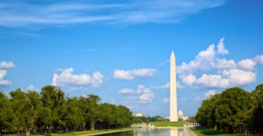 Washington DC skyline with the Washington Monument and Reflecting Pool representing major urban water infrastructure investment projects
