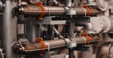 UV water disinfection reactor pipework inside a treatment plant
