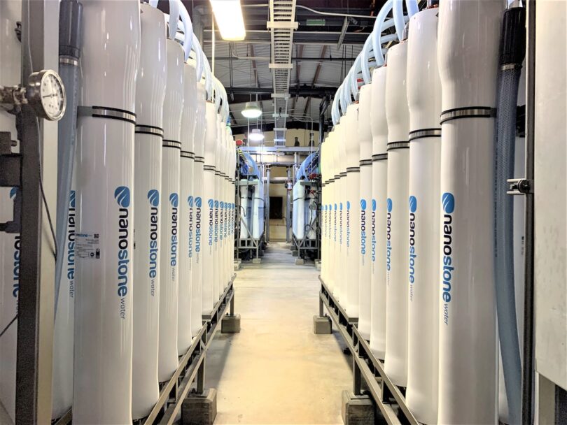 Nanostone ceramic ultrafiltration modules installed in rows at a water treatment facility