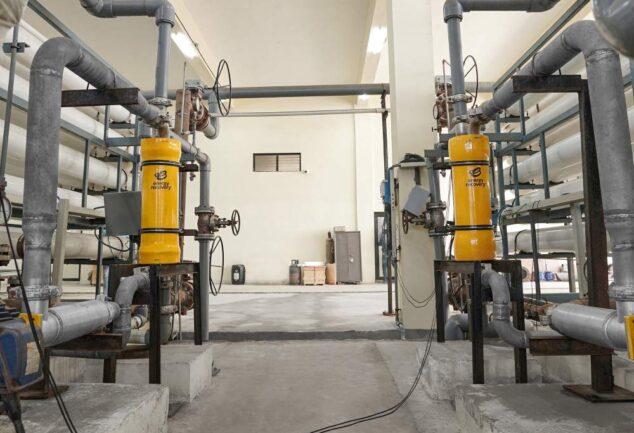 Energy Recovery PX Pressure Exchanger technology installed within an industrial reverse osmosis wastewater treatment facility in India.
