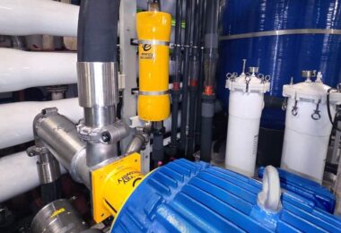 Marine SWRO retrofit equipment featuring Energy Recovery PX pressure exchanger technology installed aboard the Saphira livestock carrier.