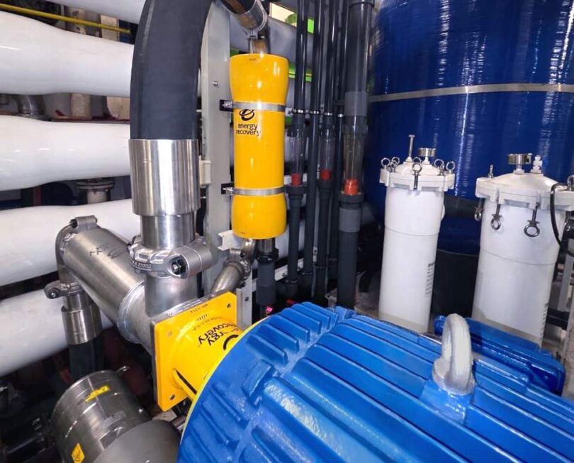Marine SWRO retrofit equipment featuring Energy Recovery PX pressure exchanger technology installed aboard the Saphira livestock carrier.