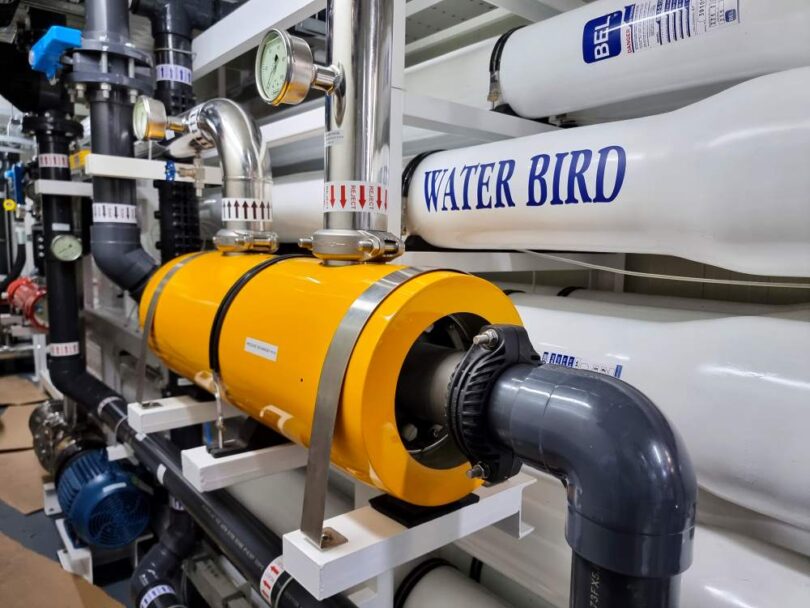 Containerised SWRO desalination system featuring Energy Recovery PX Q400 technology at the Water Bird plant in Oman.