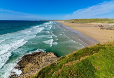 Sandy beach and surf on the South West coast of England within Pennon's water service region