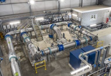 Interior of South East Water&rsquo;s Butler Water Treatment Works in Aylesford with pipework and treatment equipment