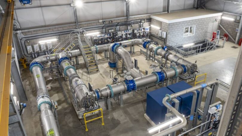 Interior of South East Water’s Butler Water Treatment Works in Aylesford with pipework and treatment equipment