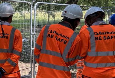 Barhale site team at a fenced construction area for a United Utilities Better Rivers project