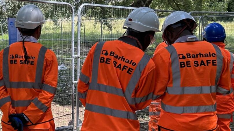 Barhale site team at a fenced construction area for a United Utilities Better Rivers project