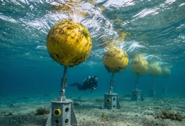 Exowave ExoMare wave-powered desalination system with offshore wave energy converters installed in shallow coastal waters