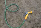Hosepipe lying on dry grass during hot weather