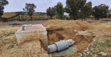 Large water transmission pipeline exposed during inspection work in Khouribga, Morocco