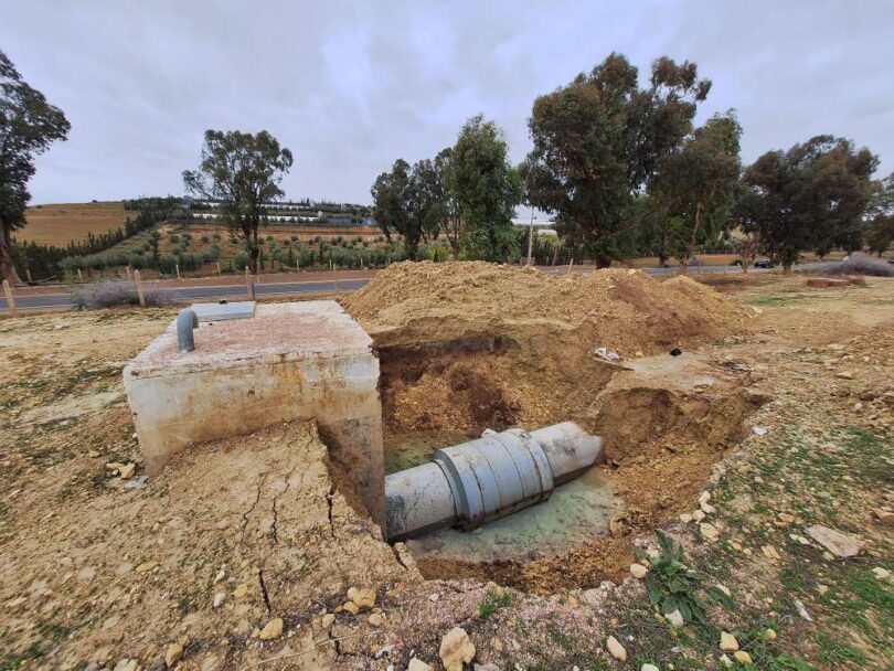 Large water transmission pipeline exposed during inspection work in Khouribga, Morocco