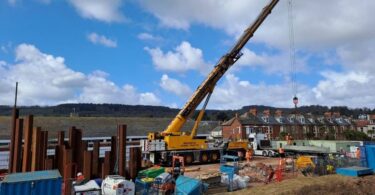 Construction of South West Water's new underground storm storage tank at The Ham in Sidmouth.