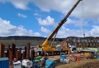 Construction of South West Water's new underground storm storage tank at The Ham in Sidmouth.