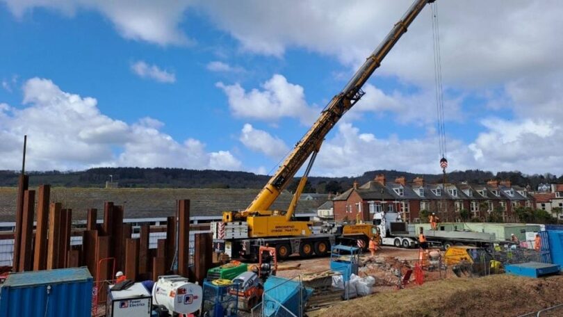 Construction of South West Water's new underground storm storage tank at The Ham in Sidmouth.