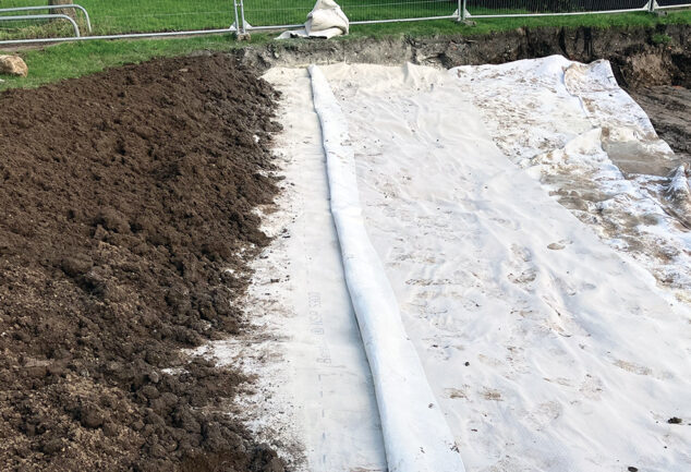 Secudrain liner being installed in a stormwater storage basin in Hull